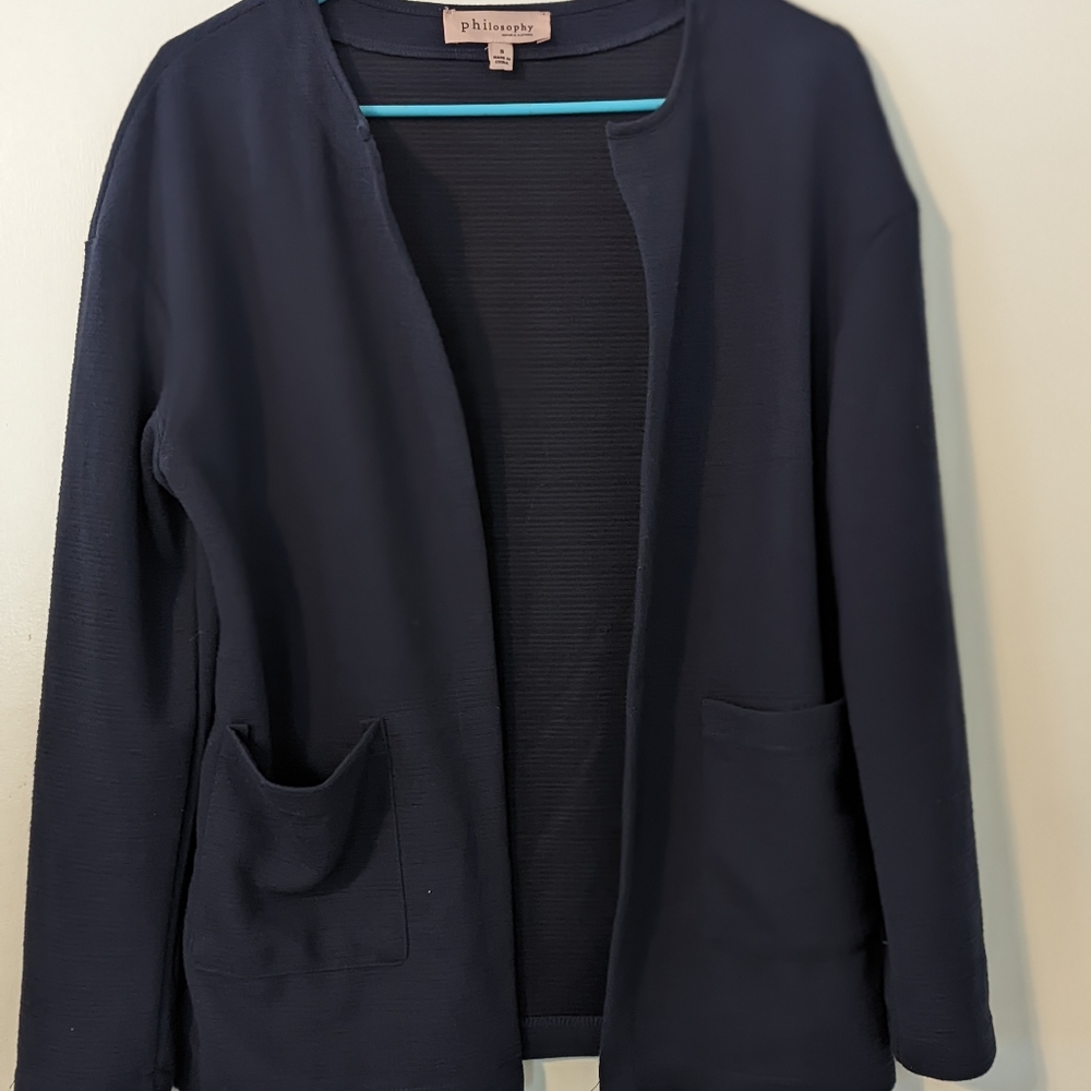 philosophy republic navy blue pull on light sweater size S